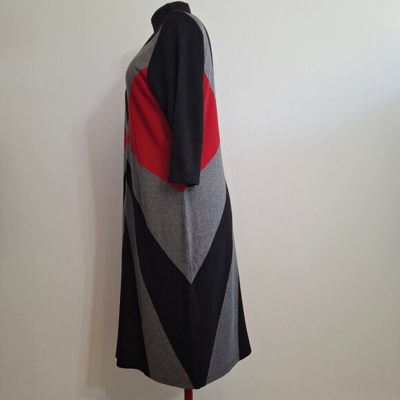 Bold Colorblock Midi Knit Bodycon Sheath Dress Size 2XL ¾ Sleeves Scoop Neck - Picture 10 of 11